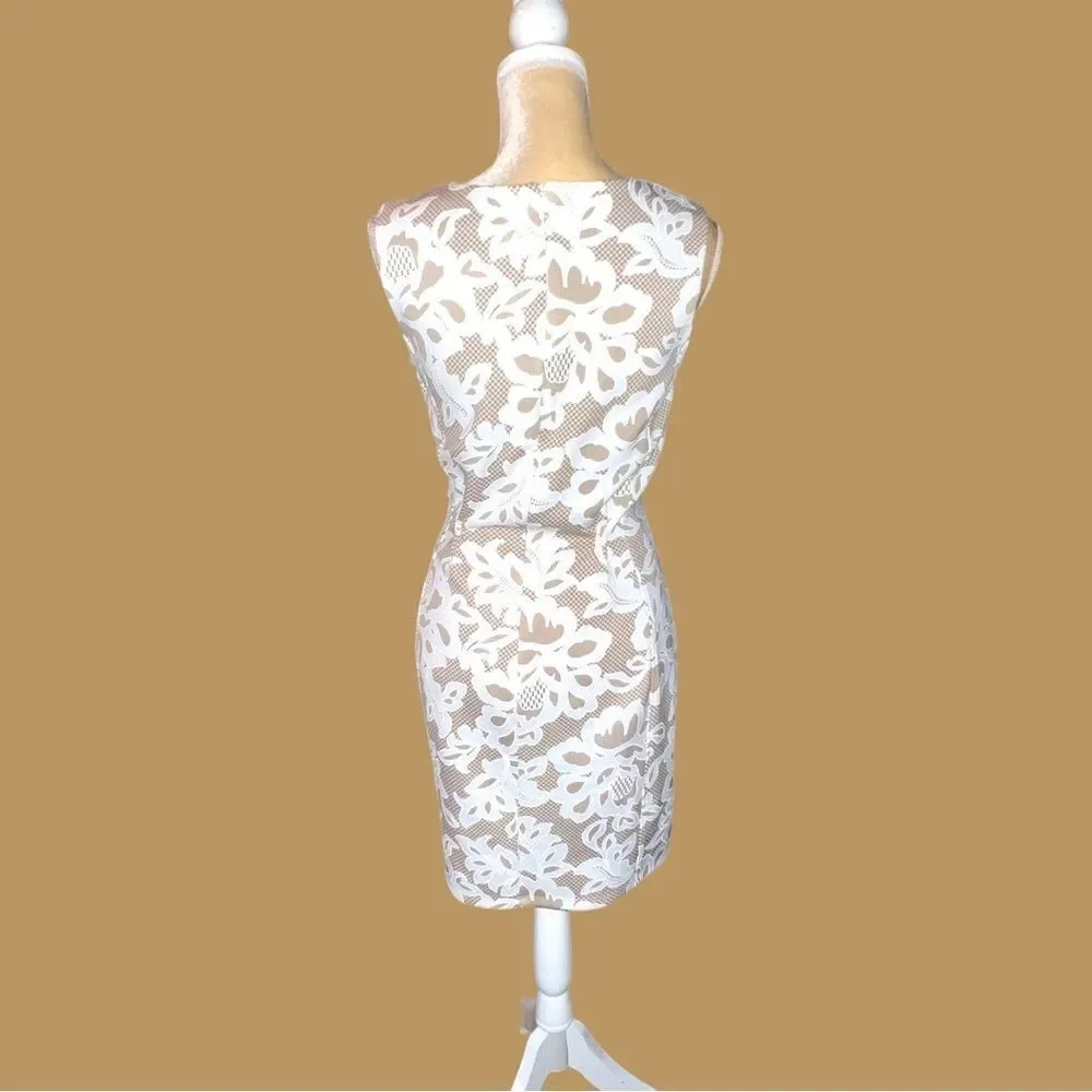 Enfocus brand beige dress with cream lace design overlay! New - Picture 10 of 12